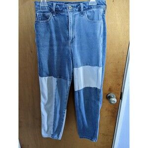 Hollister Ultra High Rise Mom Jeans Mixed Denim Patchwork Size 5R 27 Waist
